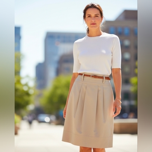 Hugo Boss Black Label ~ Skirt High Waist Pleat Pencil Straight Khaki Cotton 8 - Picture 2 of 13